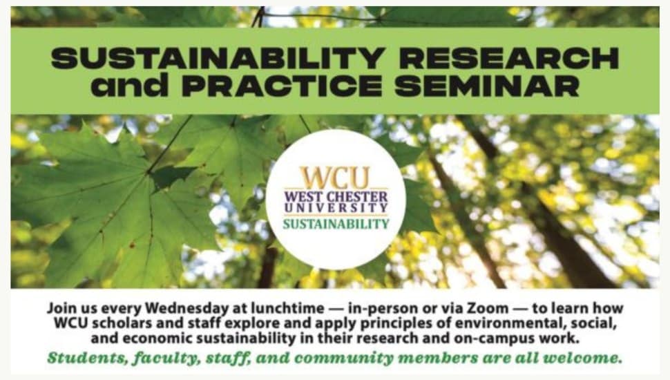 A flyer promoting WCU's upcoming Sustainability Seminars every Wednesday that explore local, national, and global sustainability topics.