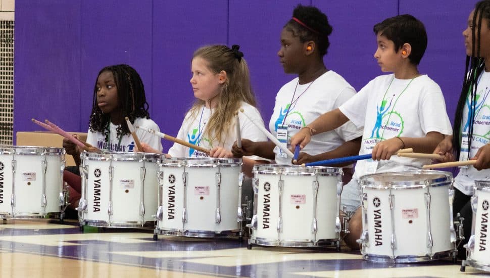 Drumline practice during the 2023 season of MusicMan Camp.