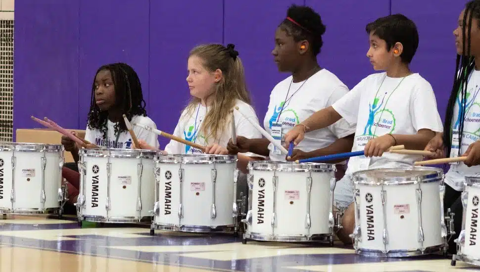 Drumline practice during the 2023 season of MusicMan Camp.