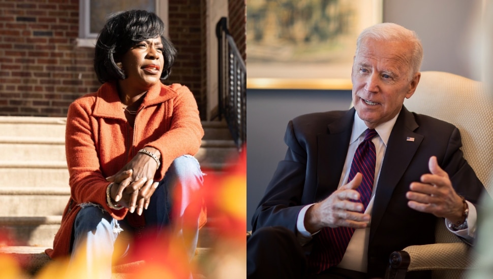 A split photo with Philadelphia Mayor Cherelle Parker on the left and President Joseph Biden on the right.