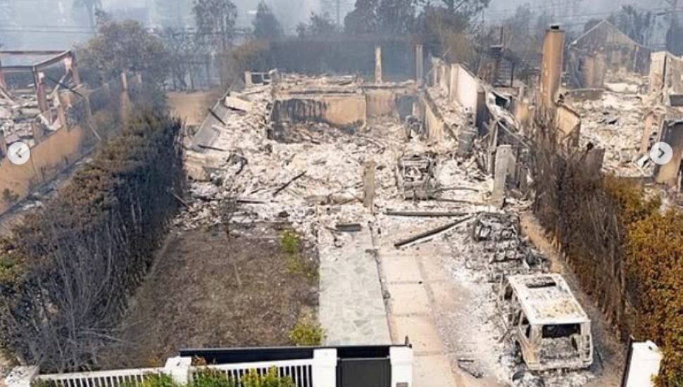 The remains of the Los Angeles home of Miles Teller in the aftermath of the Los Angeles fires.