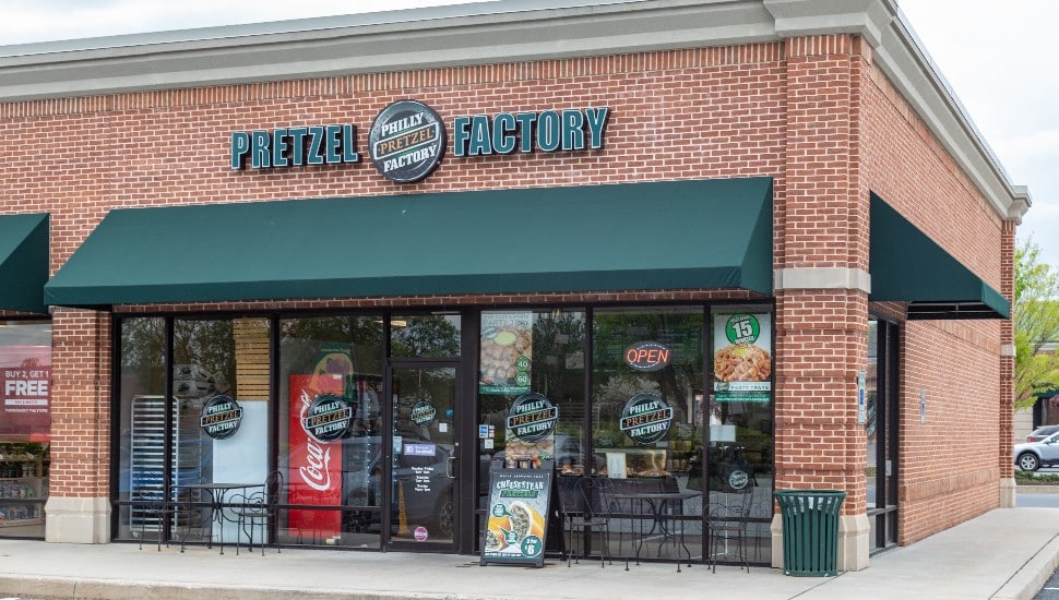 The outside of a Philly Pretzel Factory store.