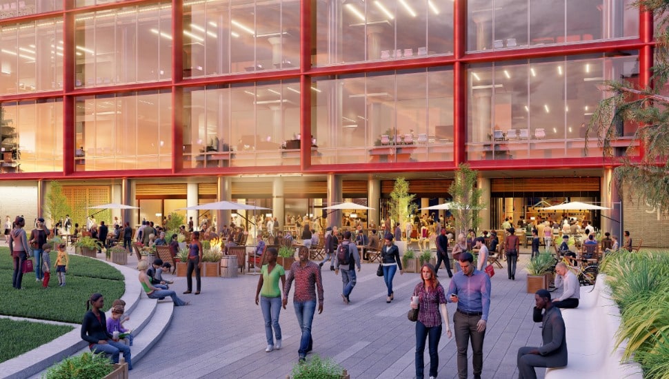 A rendering of the proposed Gather Food Hall & Bar at Schuylkill Yards.