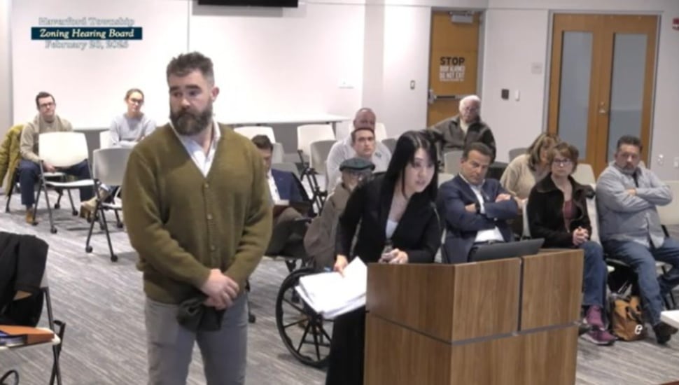 Jason Kelce waits to speak to the Haverford Township Zoning Hearing Board.