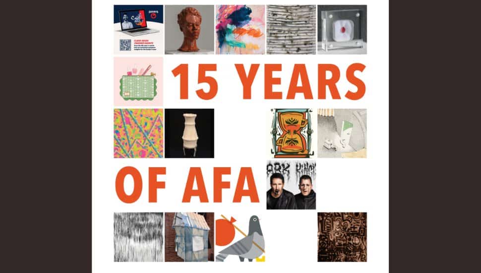 A graphic promoting "15 Years of AFA” at DCCC Mar. 3-Apr. 11.