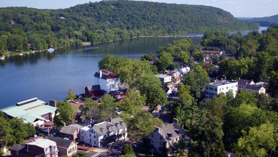 An aerial view of New Hope, Pennsylvania.