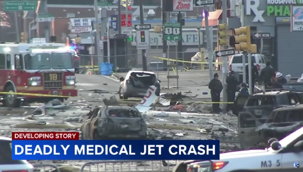 The scene of a medical jet crash in Northeast Philadelphia.