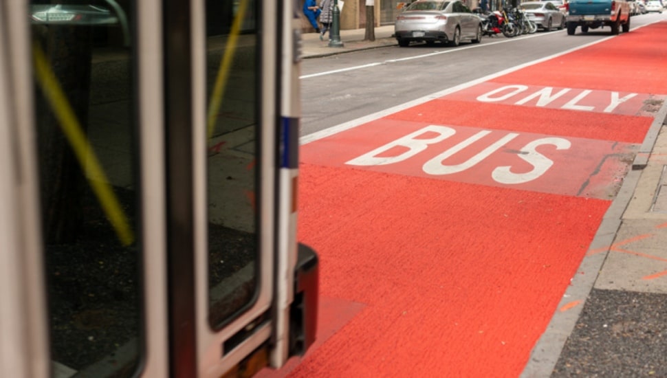 A dedicated bus lane in Philadelphia.