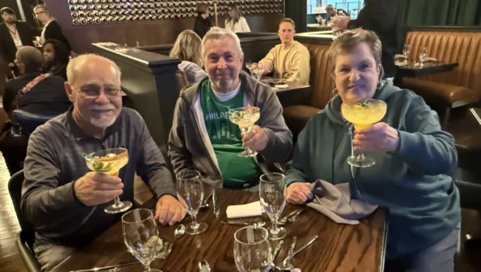 Jerry Dolente of Chadds Ford (left), and Chuck and Mary Lou Smith of Garnet Valley were the first to dine at the new T&T Backroom Steakhouse.