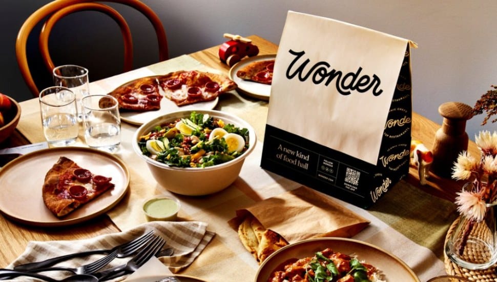 Entrees from the Wonder Food Hall are placed on a table.