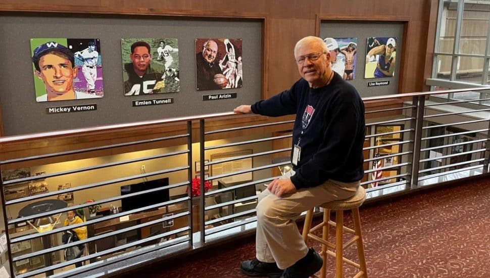 Curator Jim Vankoski at the Sports Legends of Delaware County “Scenic Overlook”.