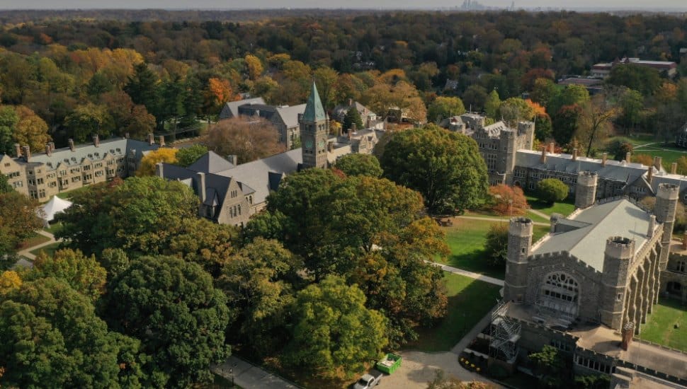An aerial view of the Bryn Mawr College campus.