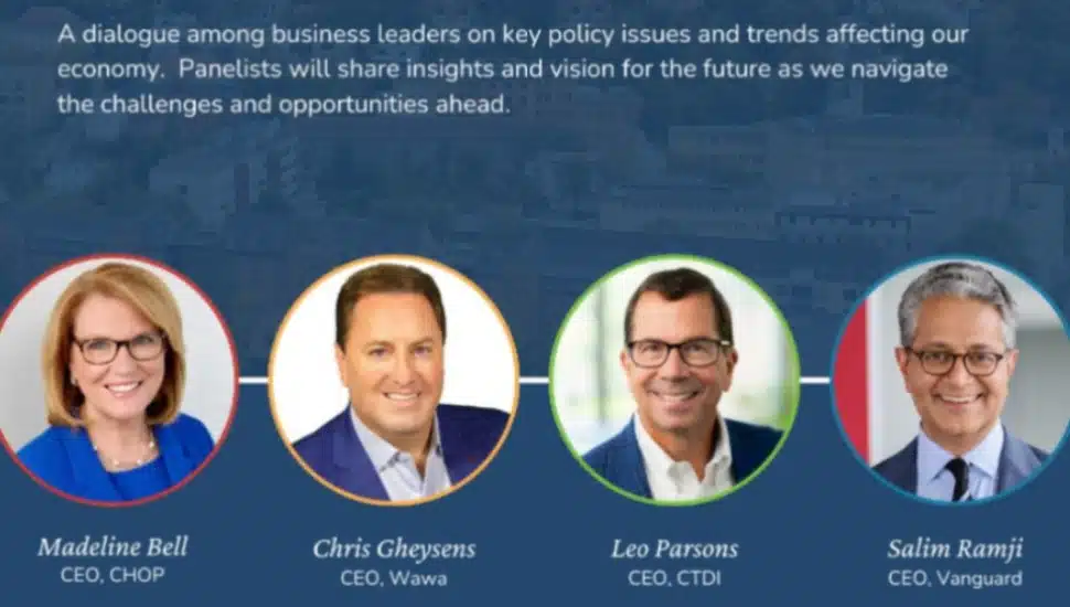 A promotion poster from the Chester County Chamber of Business and Industry with the headshots of the CEOs attending the
