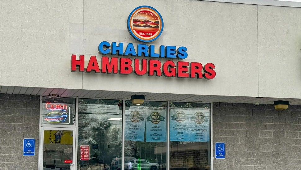The exterior of Charlie's Hamburgers in Folsom.