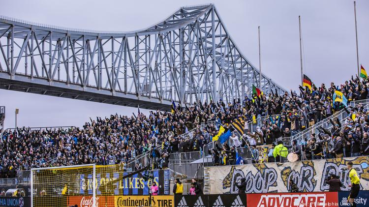 Fans enjoying a Philadelphia Union game at Subaru Park in Chester.