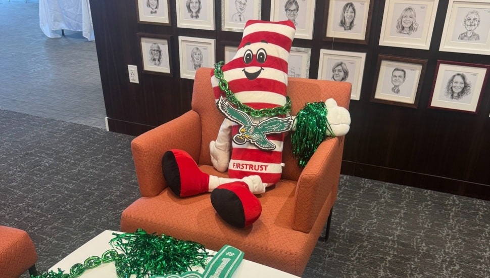 Bank's mascot stuffed animal.