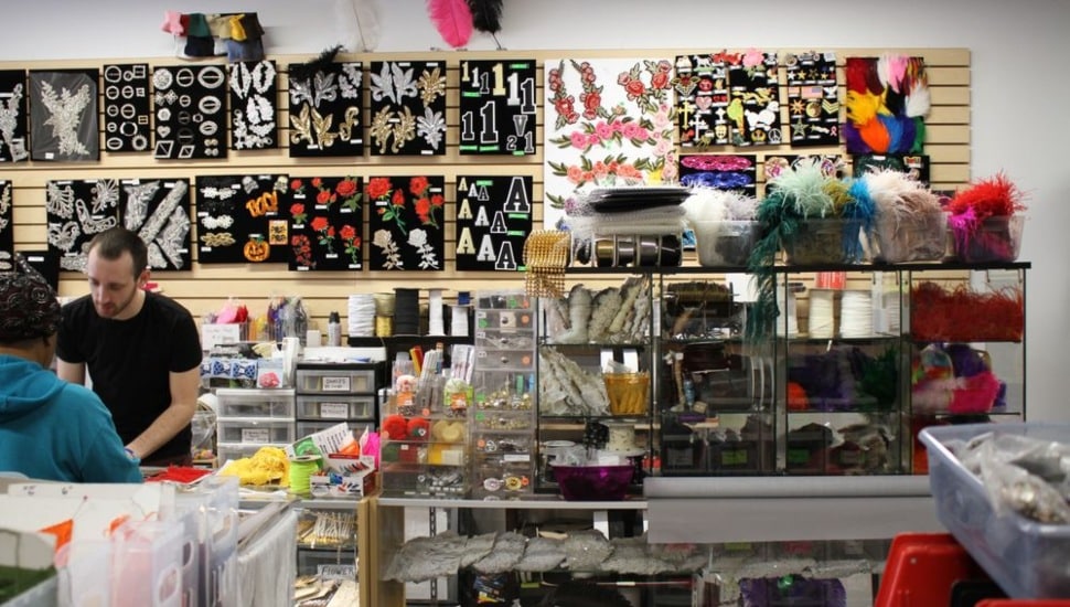 The inside of a fabrics supply store.