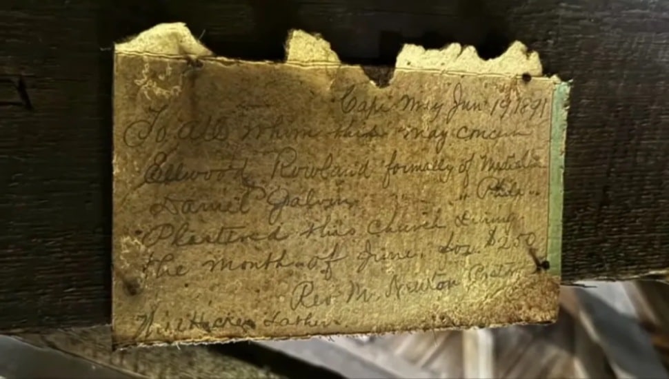 The 134-year-old note found at Allen AME Church in Cape May mentioning Media plasterer Elwood Rowland.