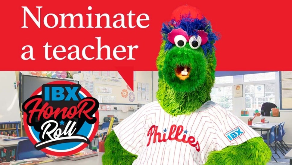 Phillie Phanatic promoting teacher recognition.