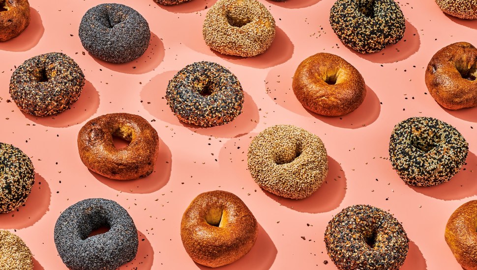 A table covered with Kismet bagels.
