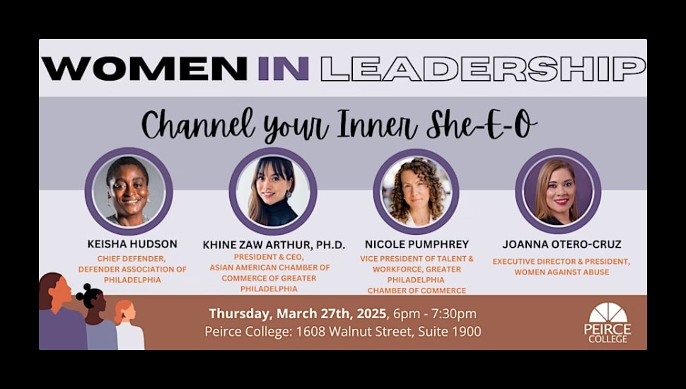 Peirce College Women in Leadership graphic.
