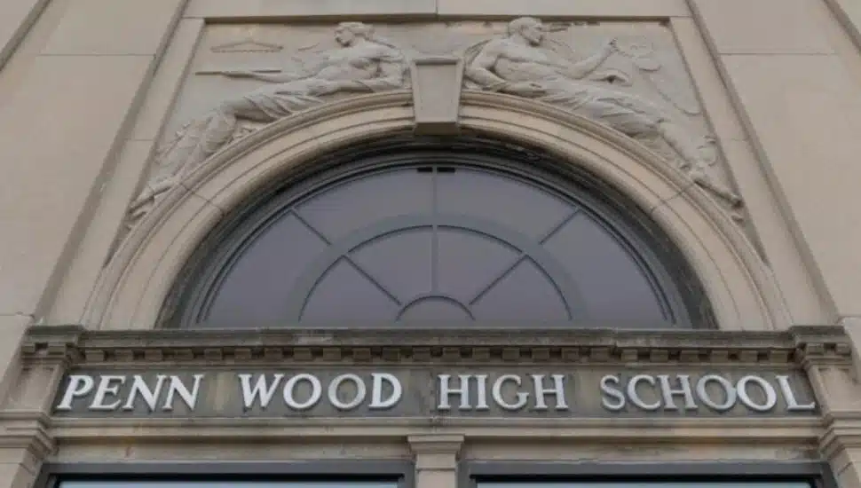 The front entrance to Penn Wood High School.