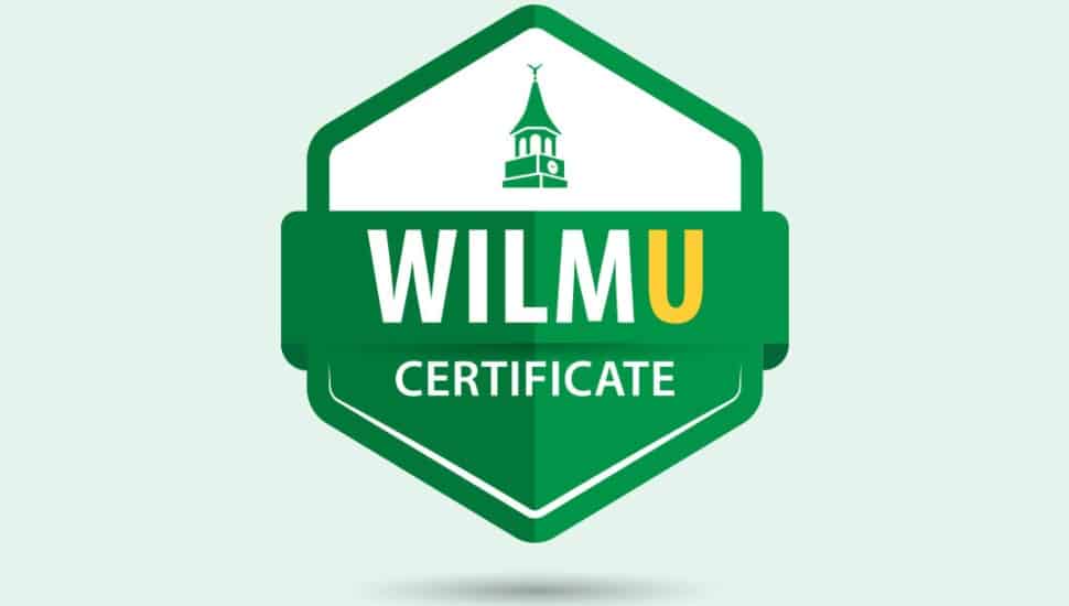 An image of WilmU's logo with the text "WilmU Certificate."