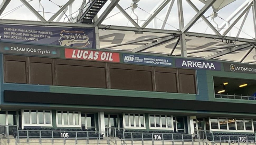 Arkema's sign at Subaru Park in Chester.