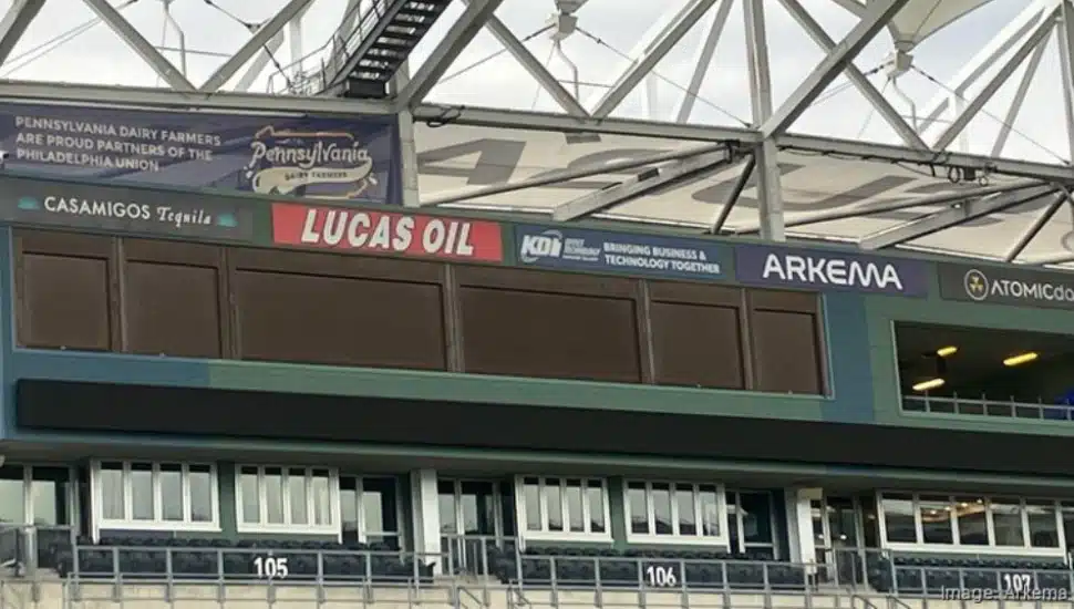 Arkema's sign at Subaru Park in Chester.