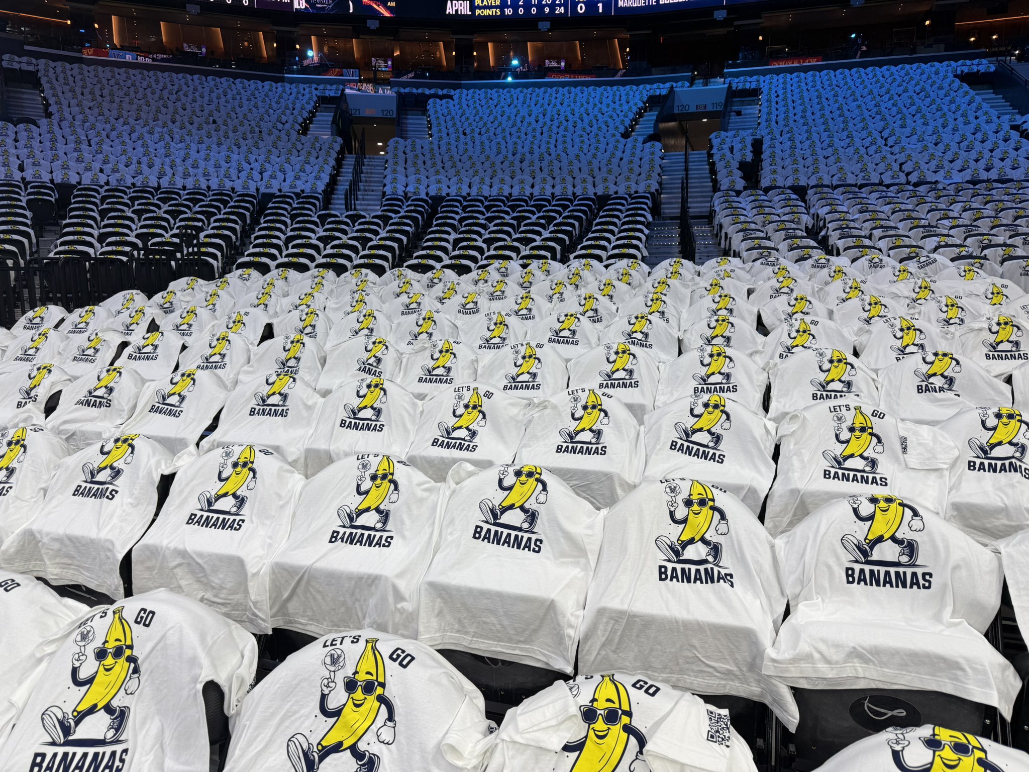 Reserved seating at a Wildcats game for Villanova fans in banana costumes.