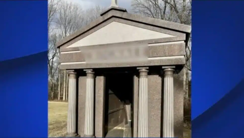 A door-less mausoleum at SS. Peter and Paul Cemetery in Marple Township.