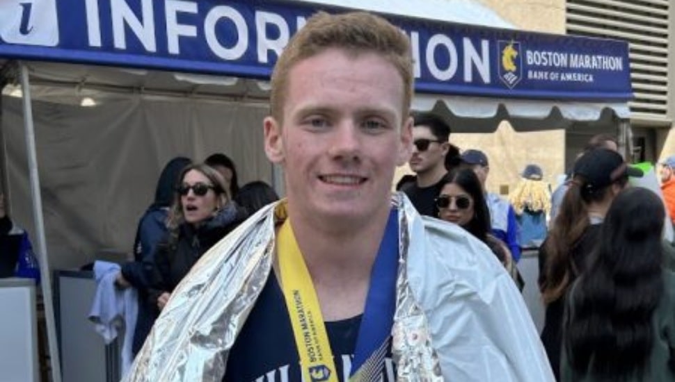 Villanovan Matthew Nawn appearing after his dramatic finish to the Boston Marathon.