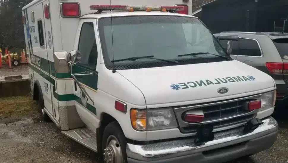 A parked Crozer ambulance.