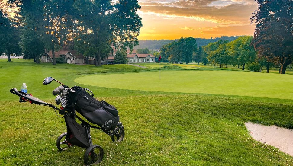 Looking out on the golf course greens at the Downington Country Club.