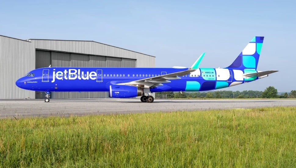 JetBlue airplane on a runway.
