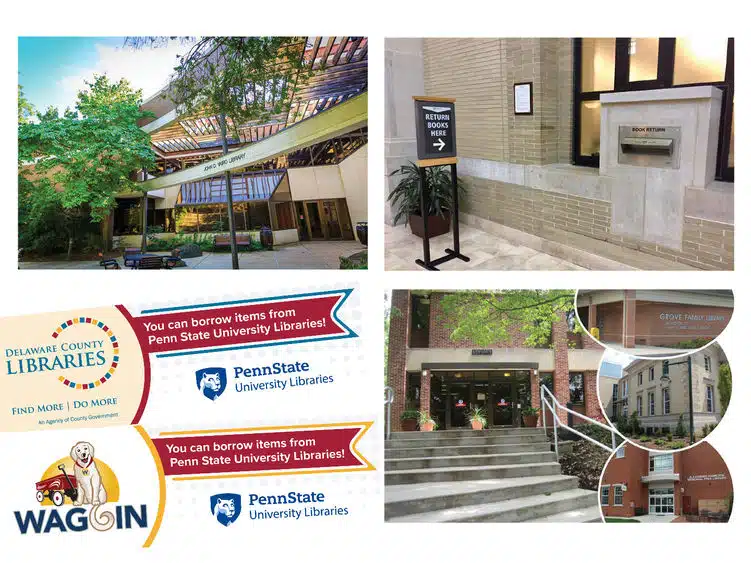A collage of different libraries in the Penn State University system.
