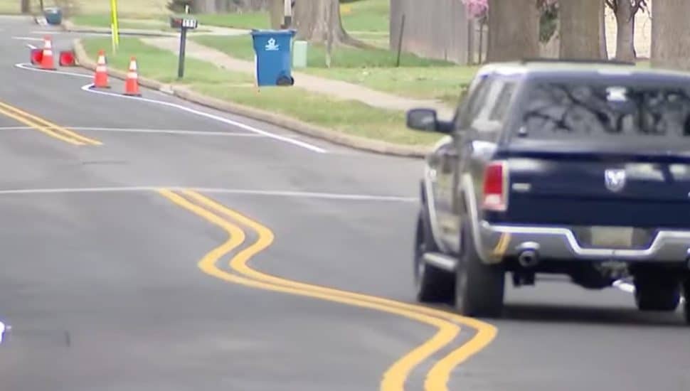 Wavy dividing lines on a roadway in Montgomery County.