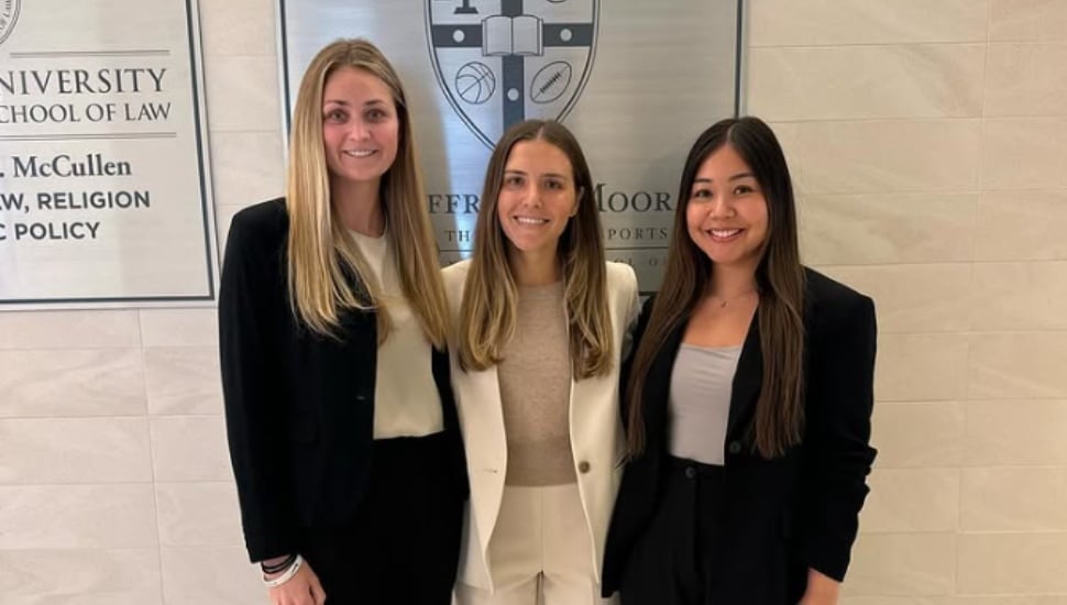 Three women are leading sports law programs at Villanova University for the first time. They are Hannah Posencheg, Lindsay Zimmermann, and Alyssa Rodarte.