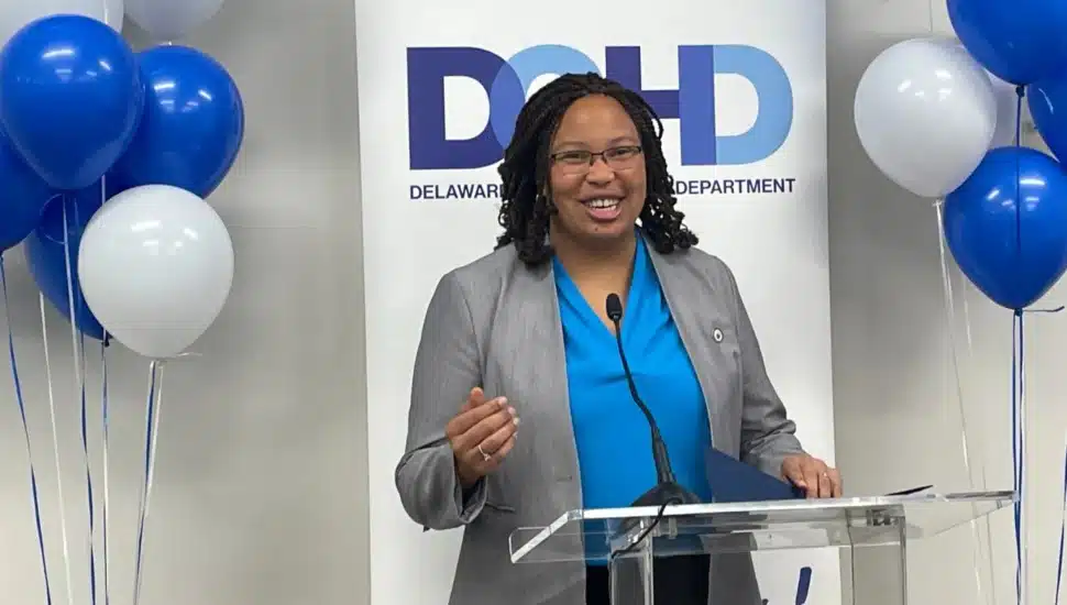 Delaware County Chair Dr. Monica Taylor commends the staff of the Delaware County Health Department on its second anniversary in April 2024.
