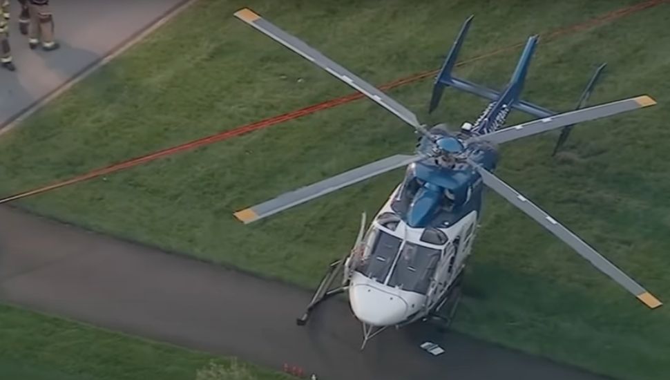 A helicopter safely on the ground in Whitemarsh.