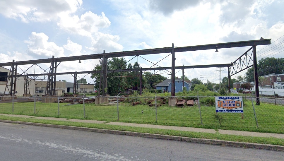A metal frame at a former industrial site in Lansdale.