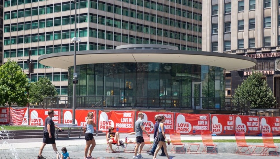 The Flying Saucer Welcome Center in Love Park, Philadelphia.