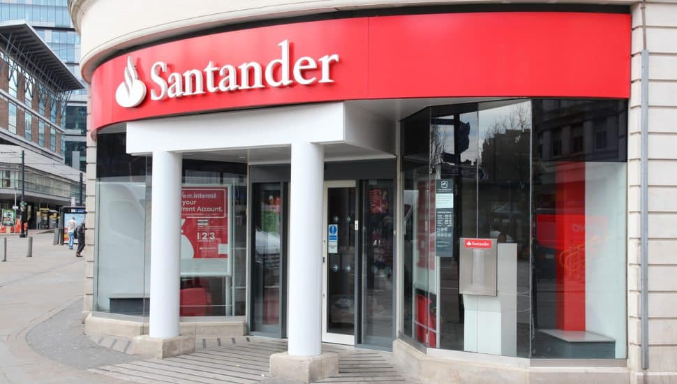 The outside of a Santander Bank entrance.