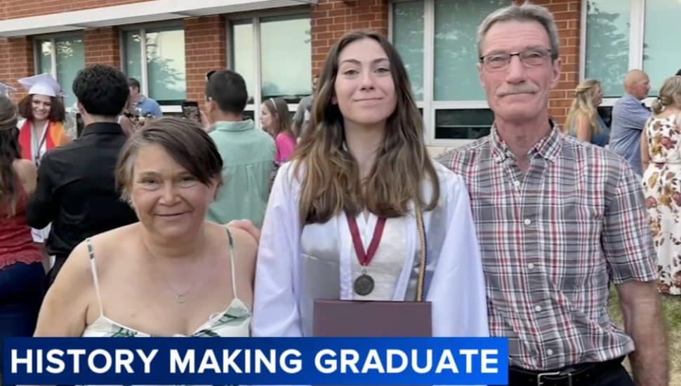 Sarah Potter, 19, with her parents.