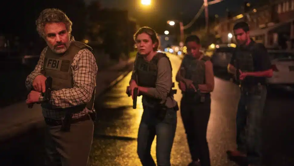 Mark Ruffalo and Alison Oliver in a night scene from "Task."