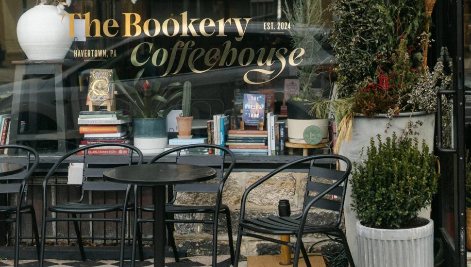 A streetscape look into The Bookery Coffeehouse on Brookline Blvd. in Havertown.