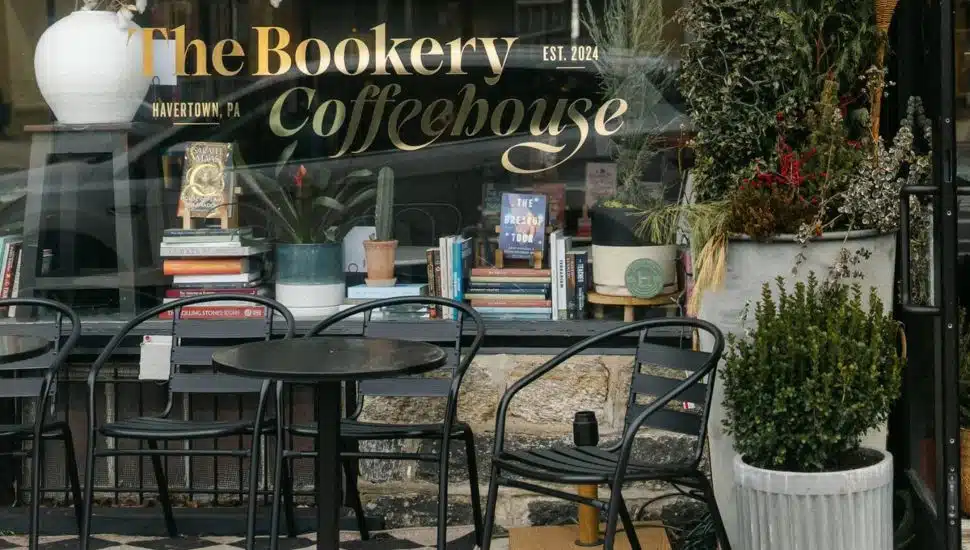 A streetscape look into The Bookery Coffeehouse on Brookline Blvd. in Havertown.