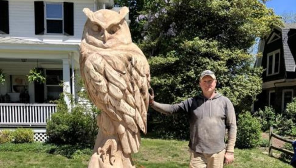 A Yardley couple's owl tree trunk sculpture.