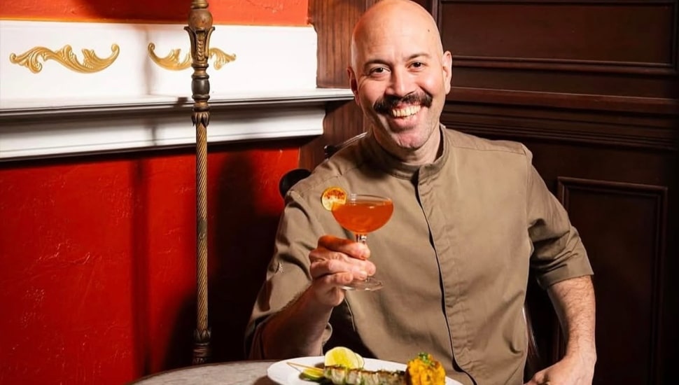 Chef Yun Fuentes of Bolo in Rittenhouse House enjoys a drink.