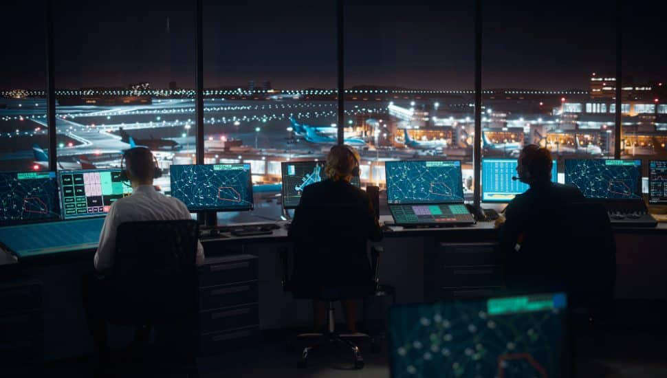 The inside of an air traffic control facility.